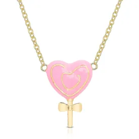 3D Heart Swirl Lollipop Necklace - Pink