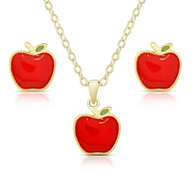 Apple Pendant and Stud Earrings Set