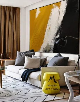 Black Yellow White Abstract Painting Modern Living Room Art Gp026