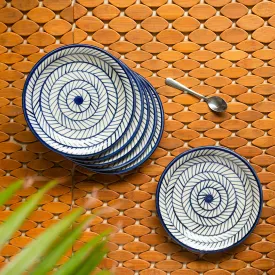 'Indigo Chevron' Handpainted Ceramic Side/Quarter Plates (Set of 6, Microwave Safe)