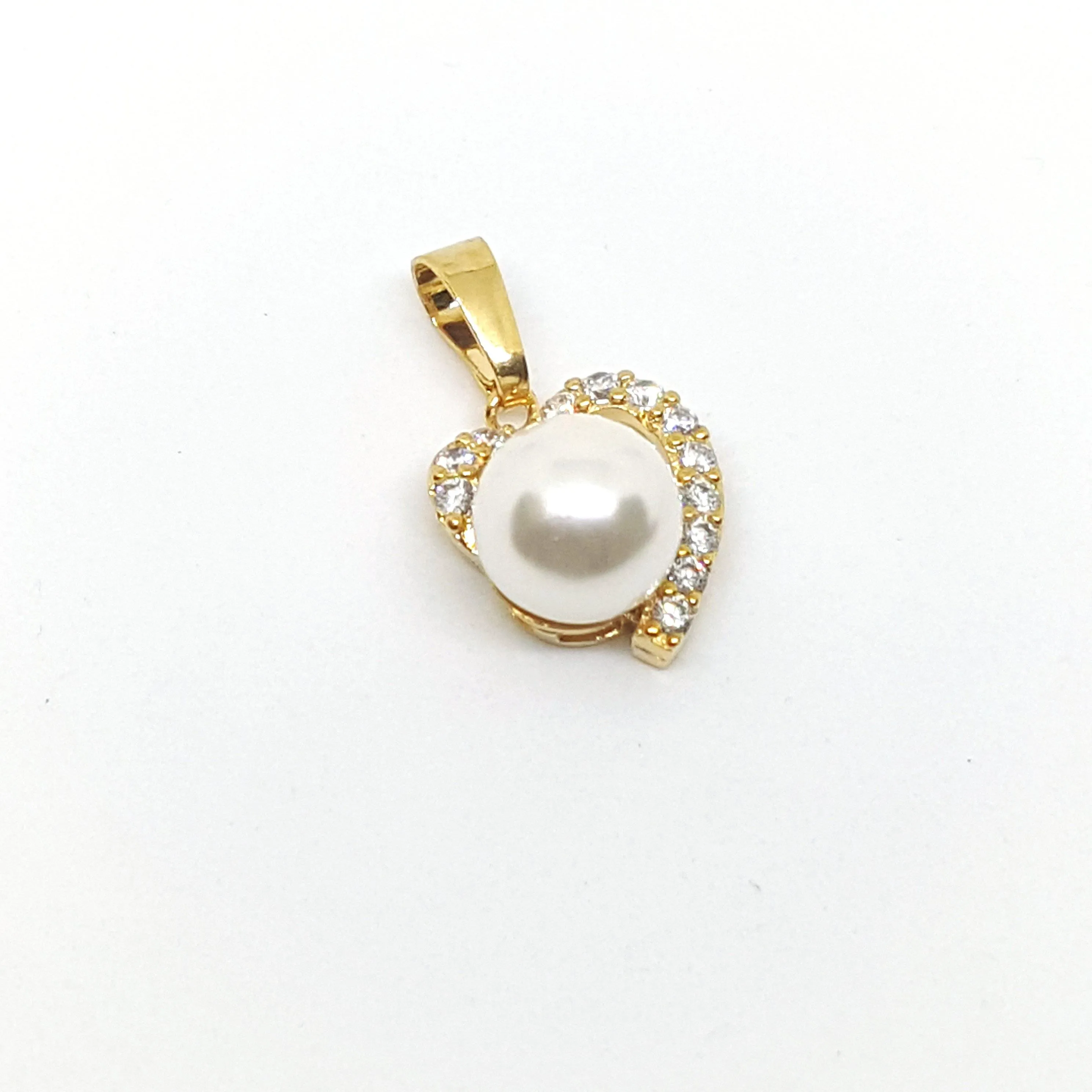 1-2462-h1 Gold Overlay Heart and Colored Pearl with CZ Accent Pendant.