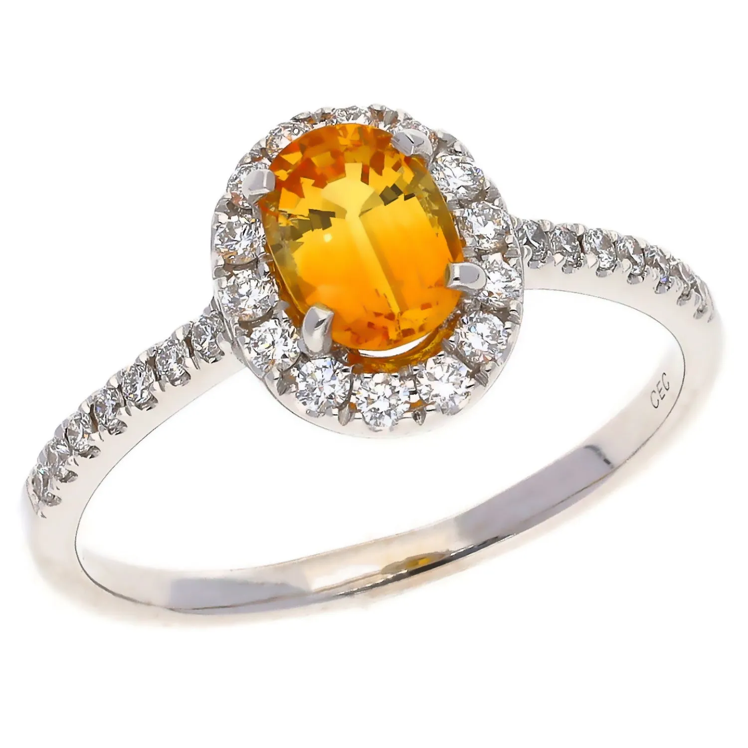 18K White Gold Natural Oval Yellow Sapphire & Diamond Ring