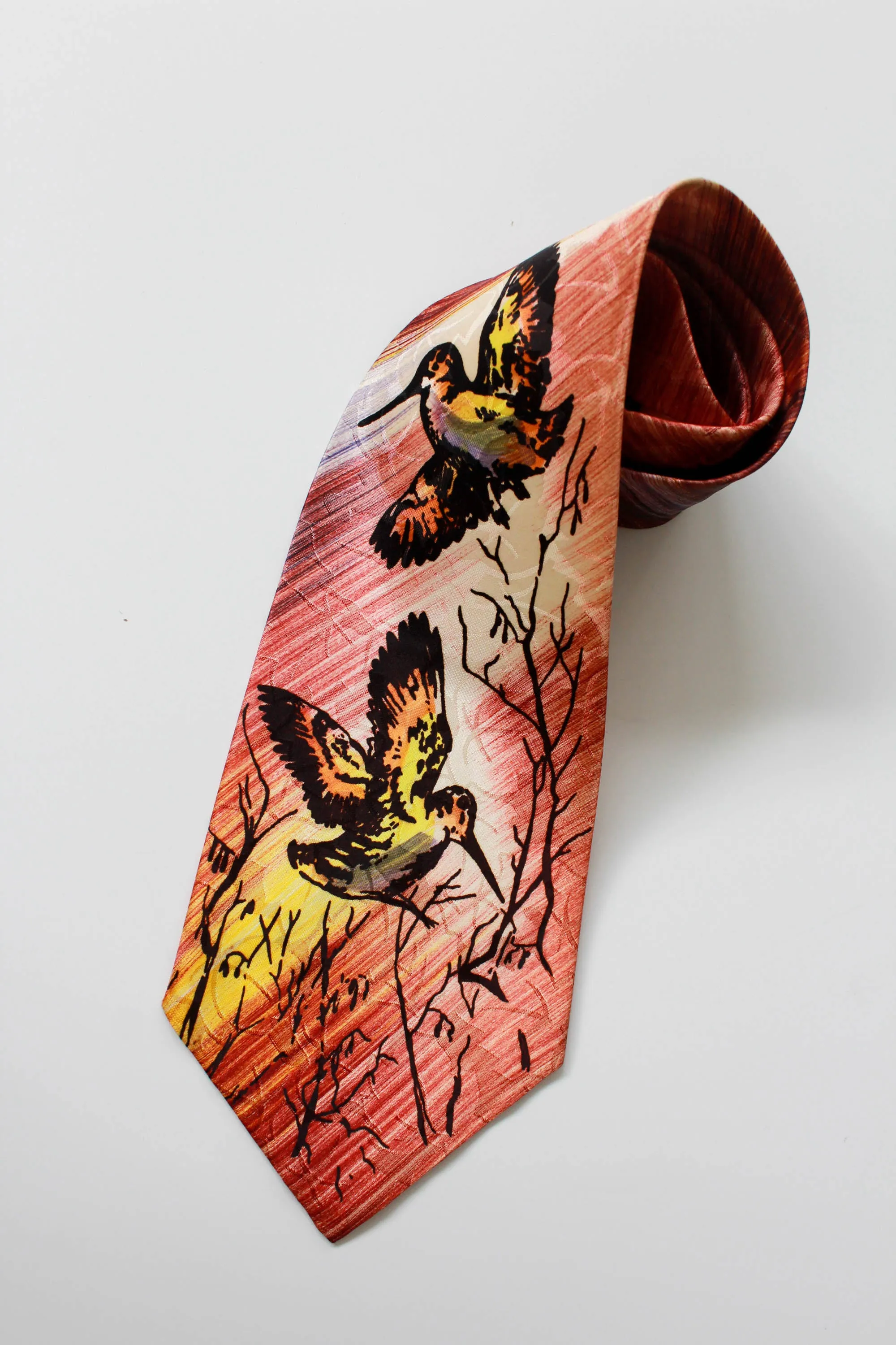 1940s Flying Birds Hand Painted Necktie