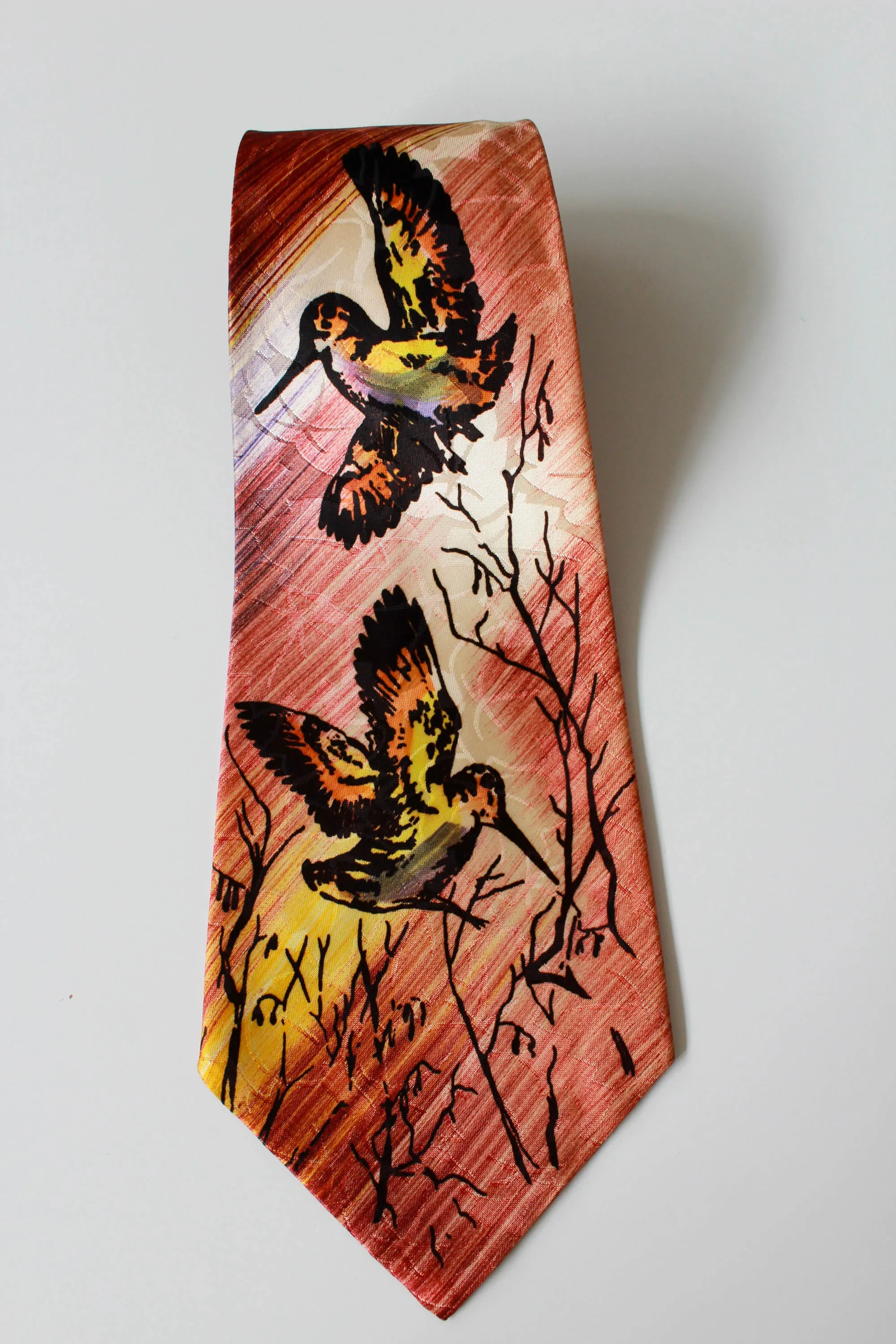 1940s Flying Birds Hand Painted Necktie