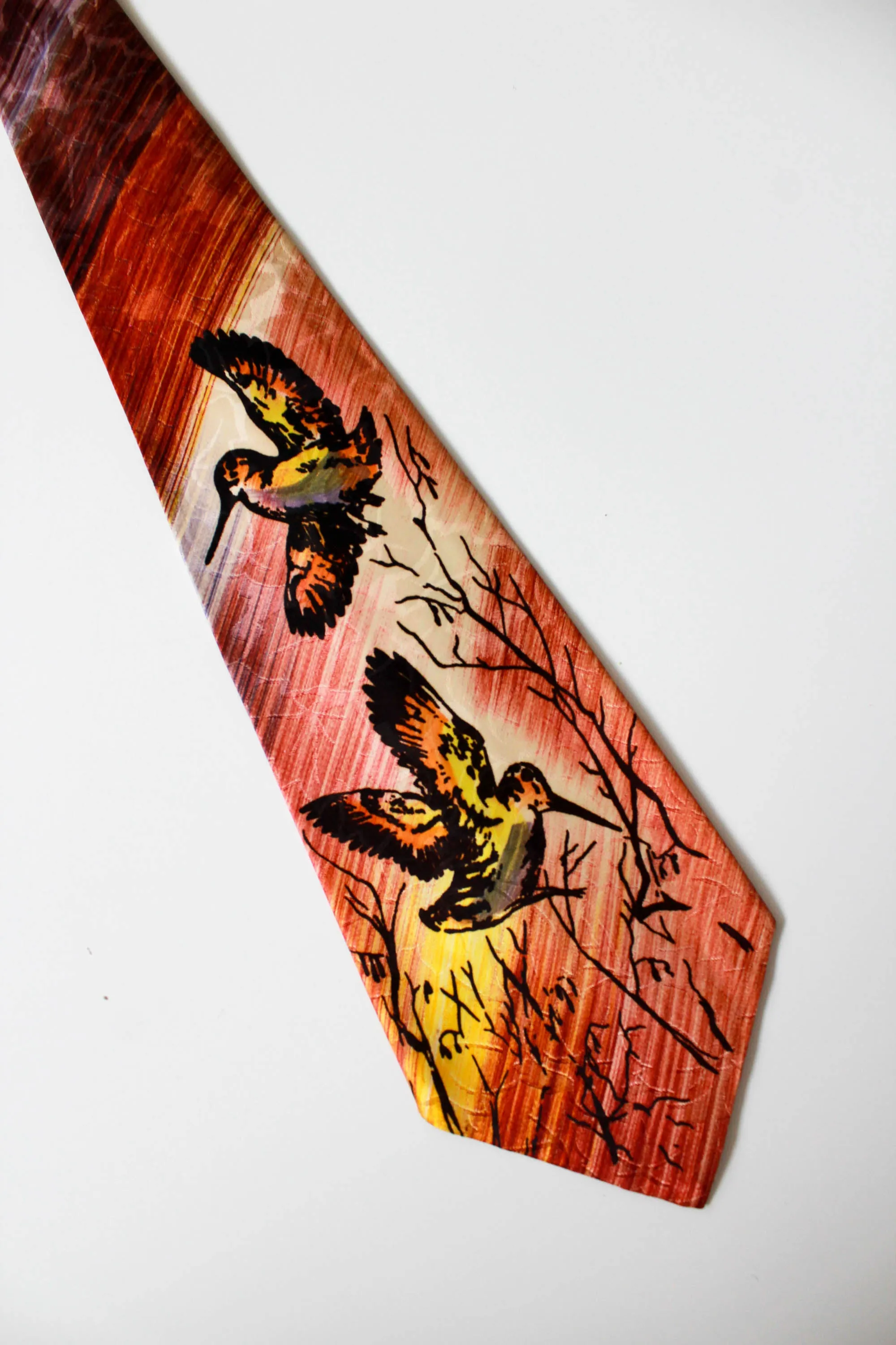 1940s Flying Birds Hand Painted Necktie