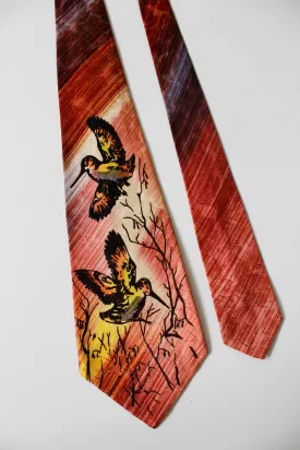 1940s Flying Birds Hand Painted Necktie