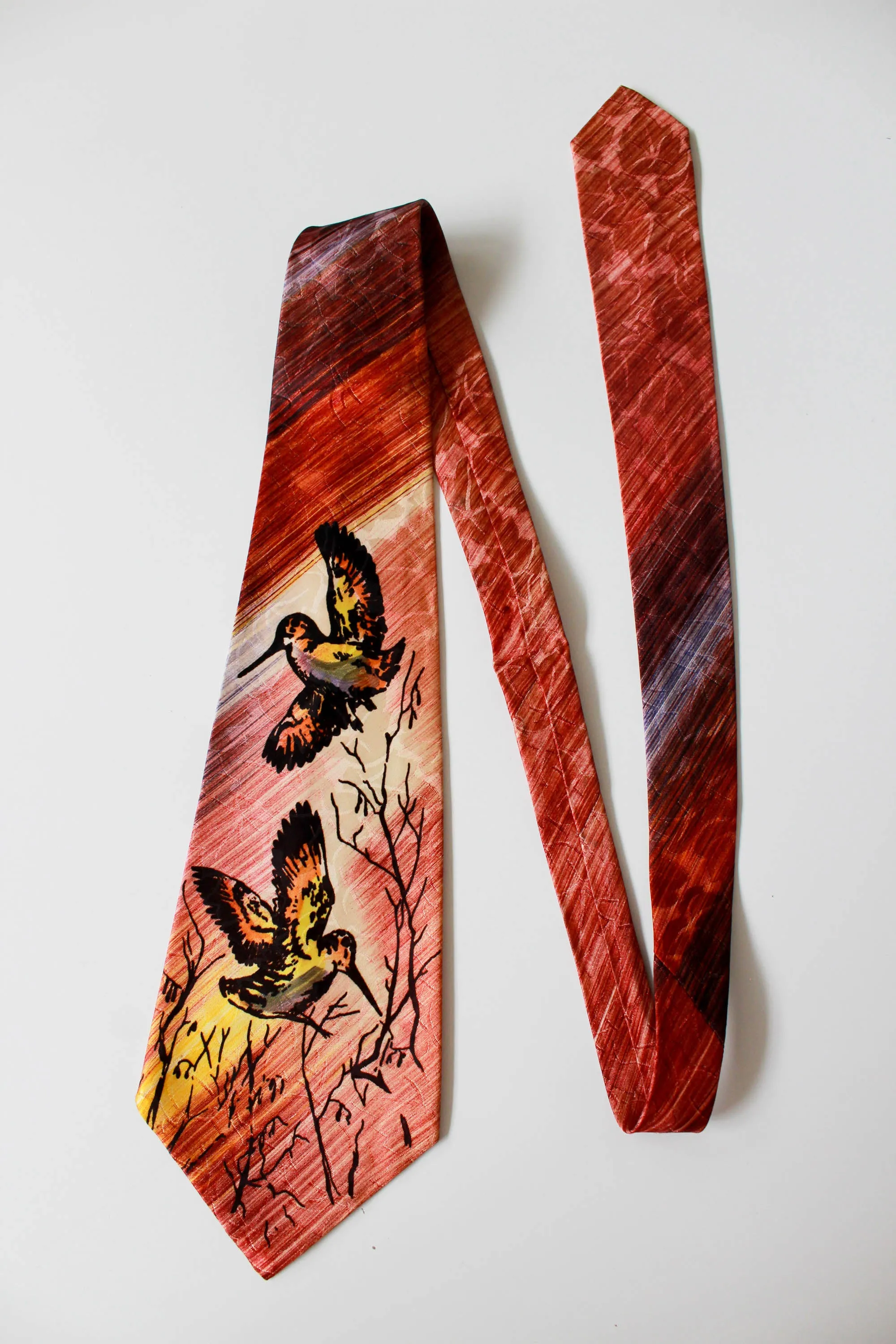 1940s Flying Birds Hand Painted Necktie