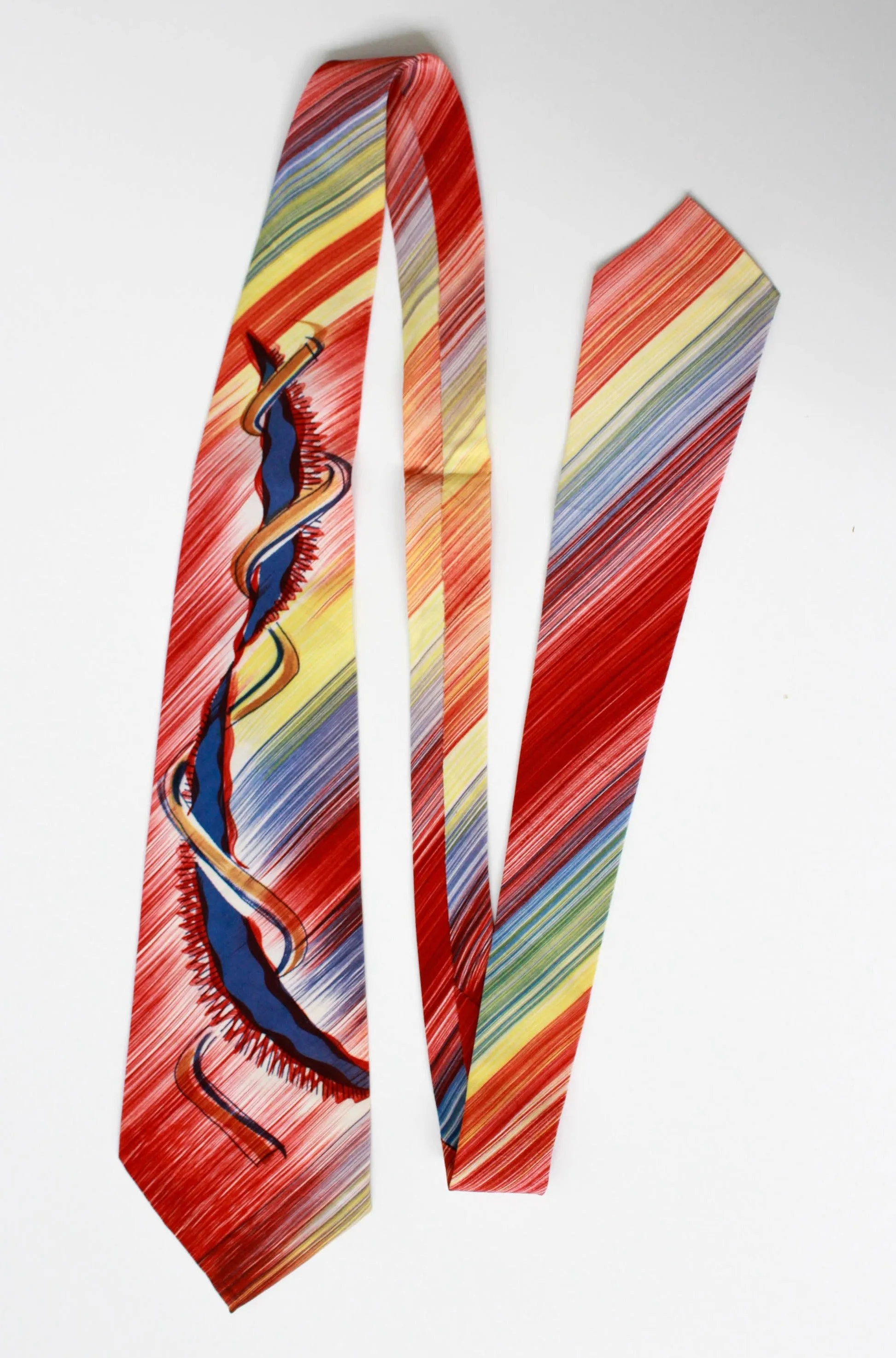 1940s Hand Painted Abstract Print Rayon Necktie