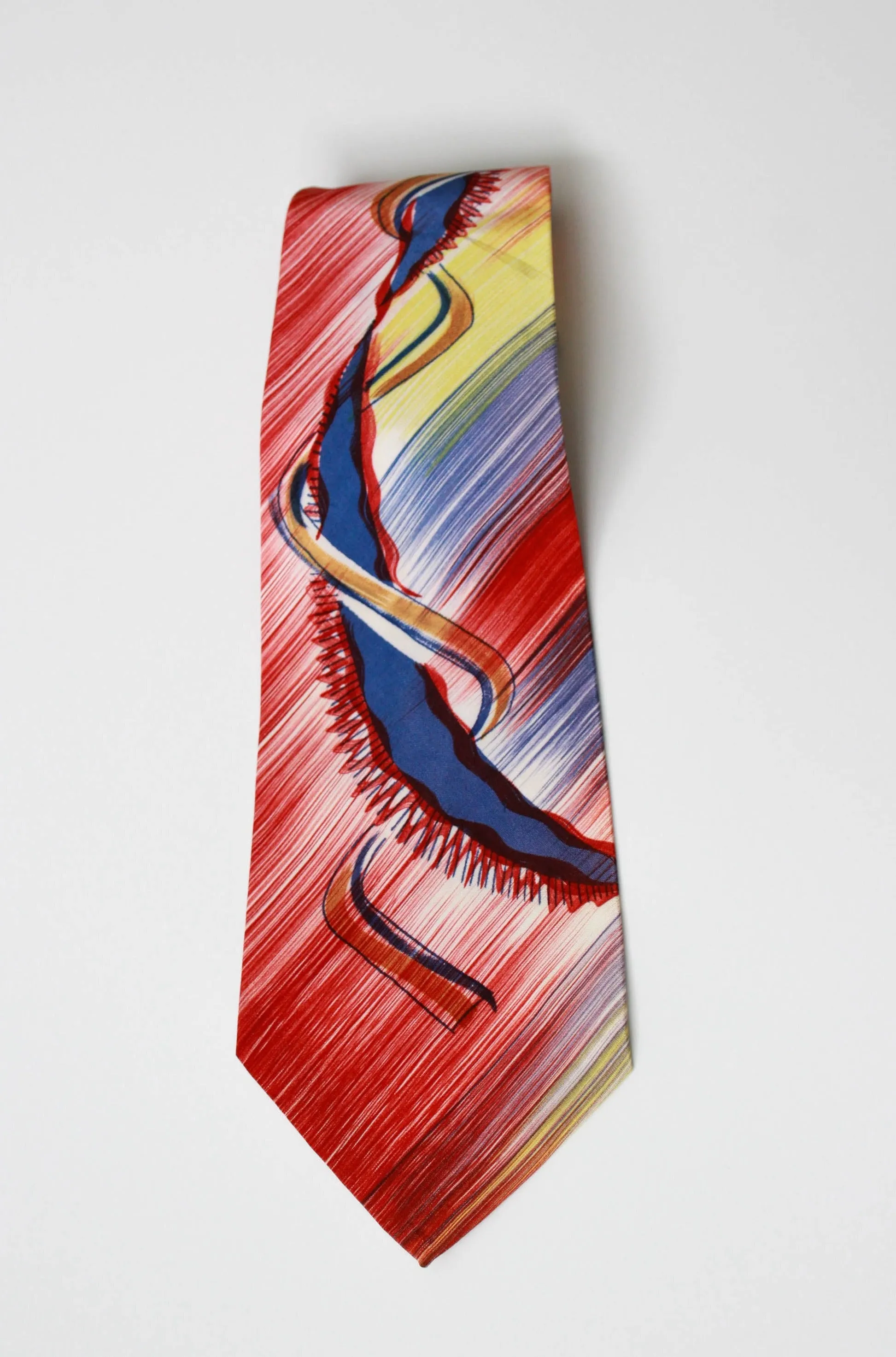 1940s Hand Painted Abstract Print Rayon Necktie