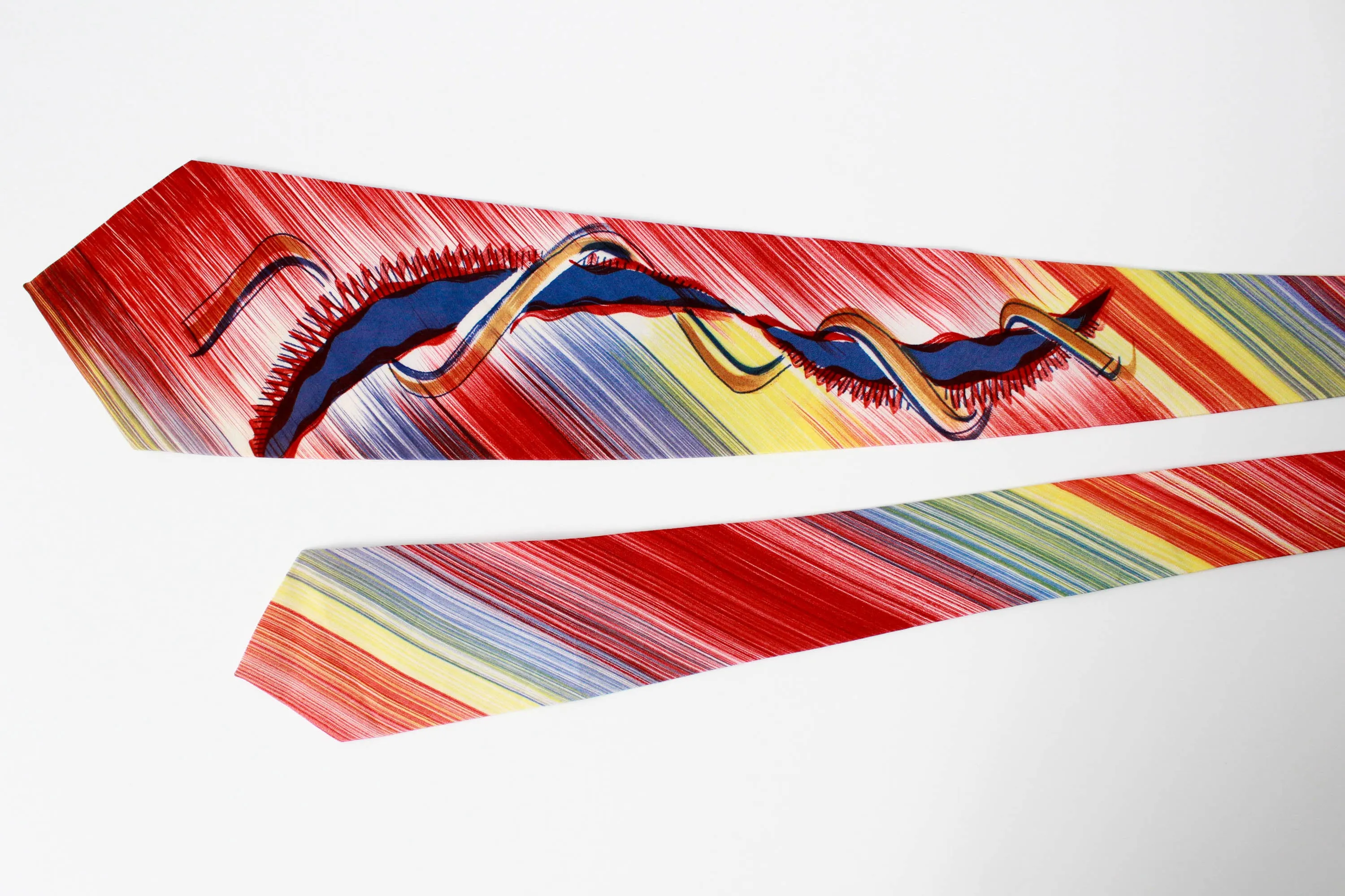 1940s Hand Painted Abstract Print Rayon Necktie