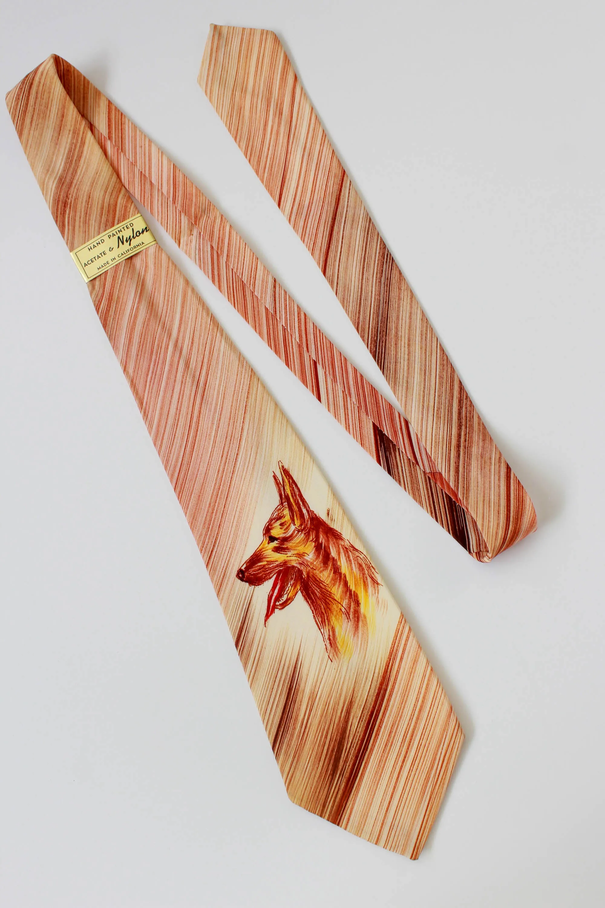 1940s Hand Painted Dog Necktie, Orange