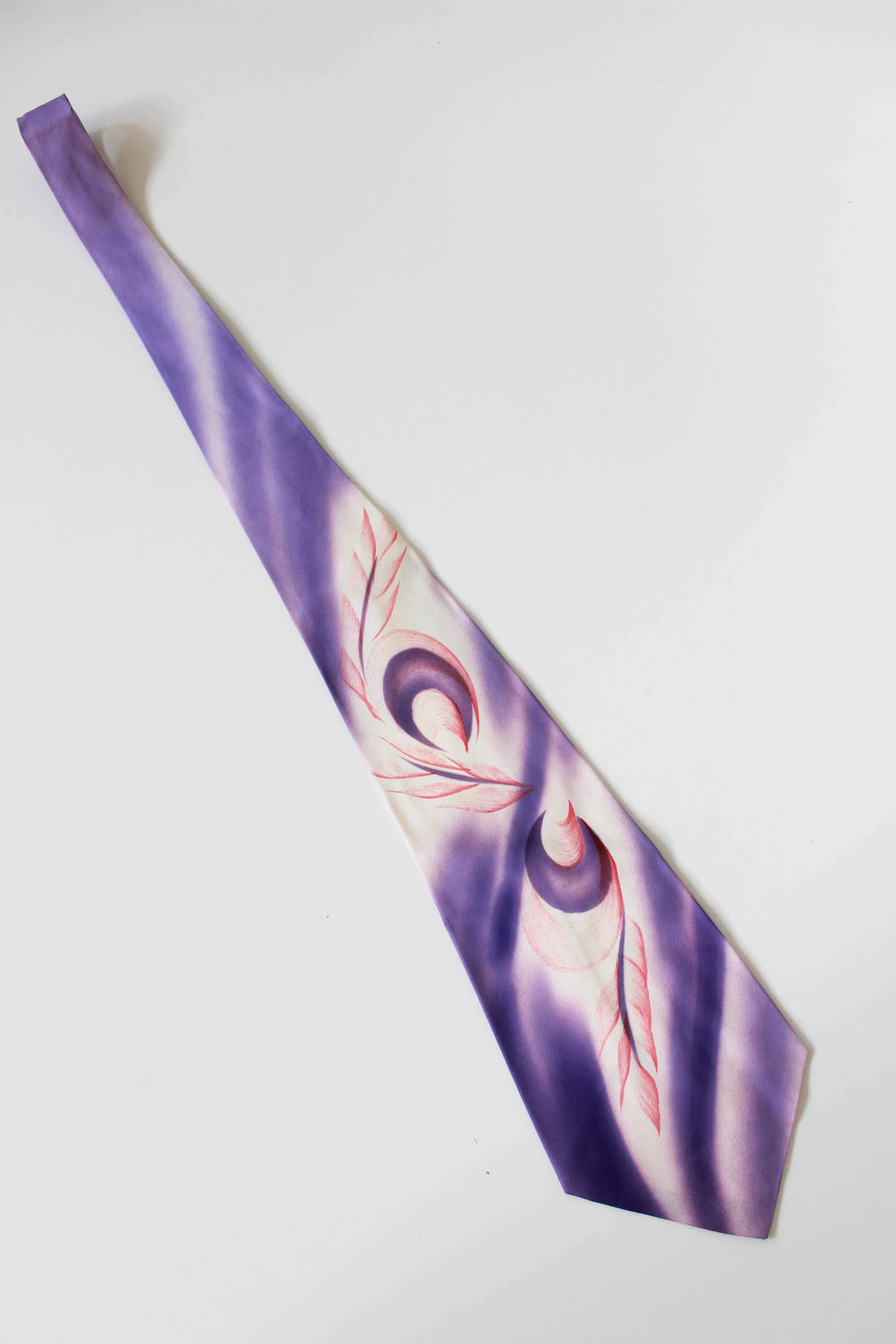 1940s Purple Hand Painted Necktie