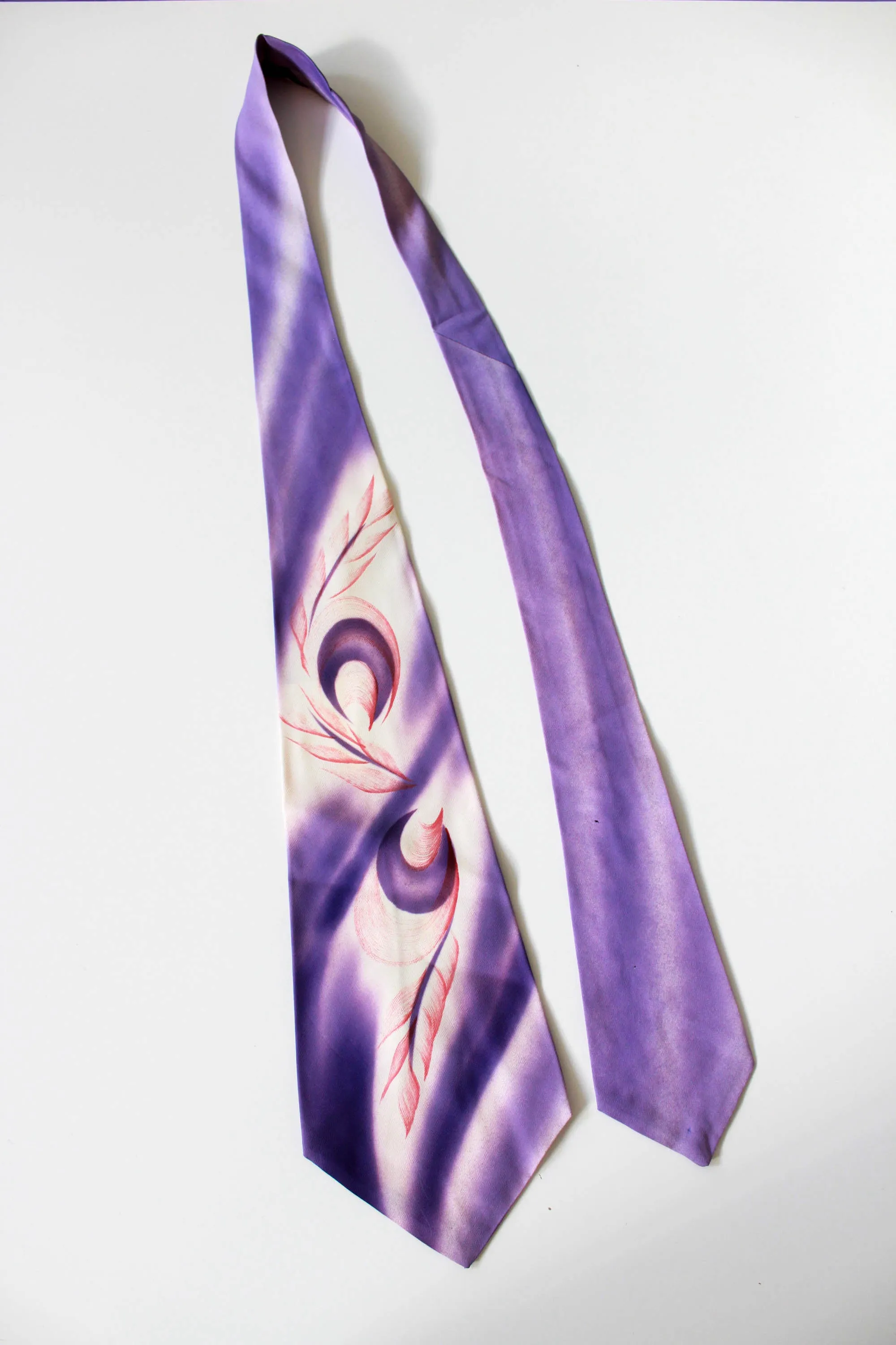 1940s Purple Hand Painted Necktie