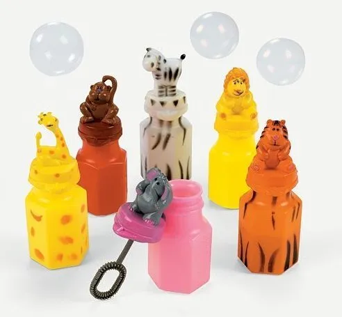 24 ZOO Animal Jungle Characters Bubble Bottles Lion Zebra Giraffe Monkey Tiger Elephant