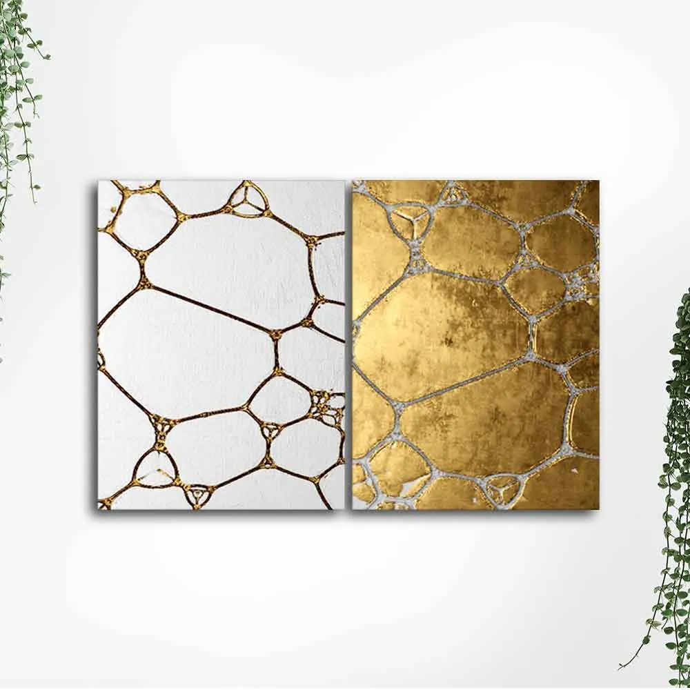 3D Golden Art Canvas Wall Painting of Two Pieces