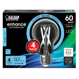 4-Pack 60W Daylight A19 Clear LED Light Bulbs A1960CL950CAFL4