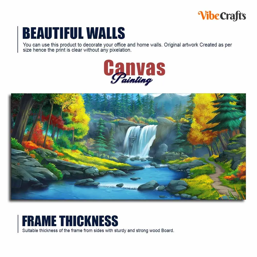 A Beautiful Waterfall In Forest Premium Wall Painting