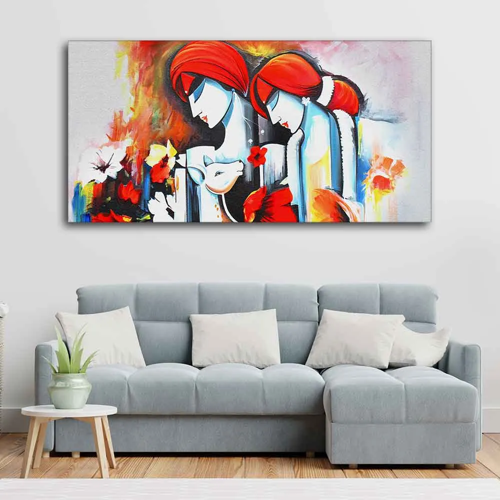 Abstract Art Wall Painting of Radha Krishna