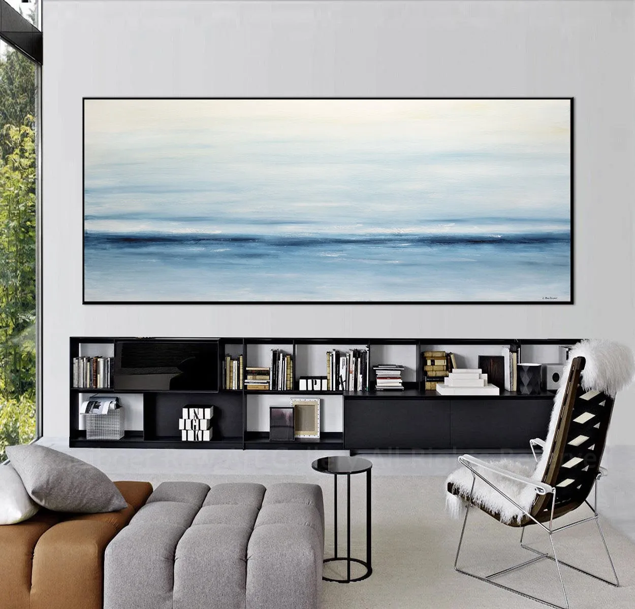 Abstract Blue And White Landscape Painting Modern Artwork Fp008