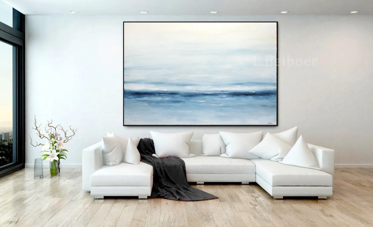 Abstract Blue And White Landscape Painting Modern Artwork Fp008