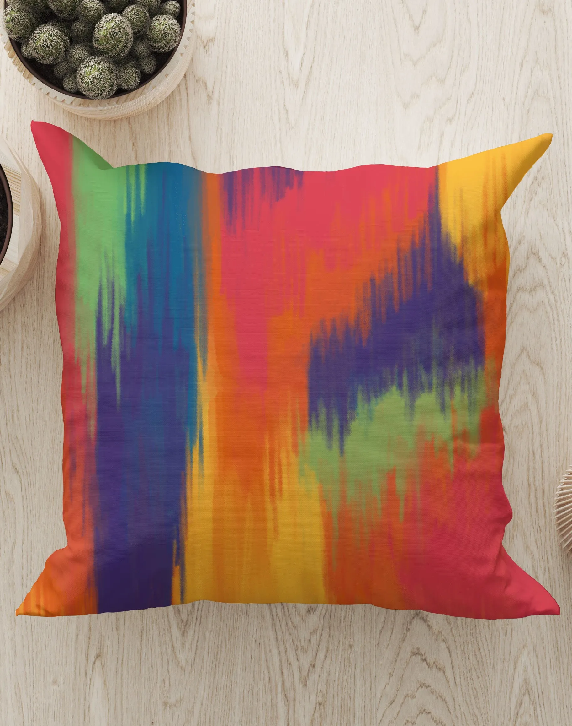 Abstract Northern Lights Square Cushion (Rainbow)