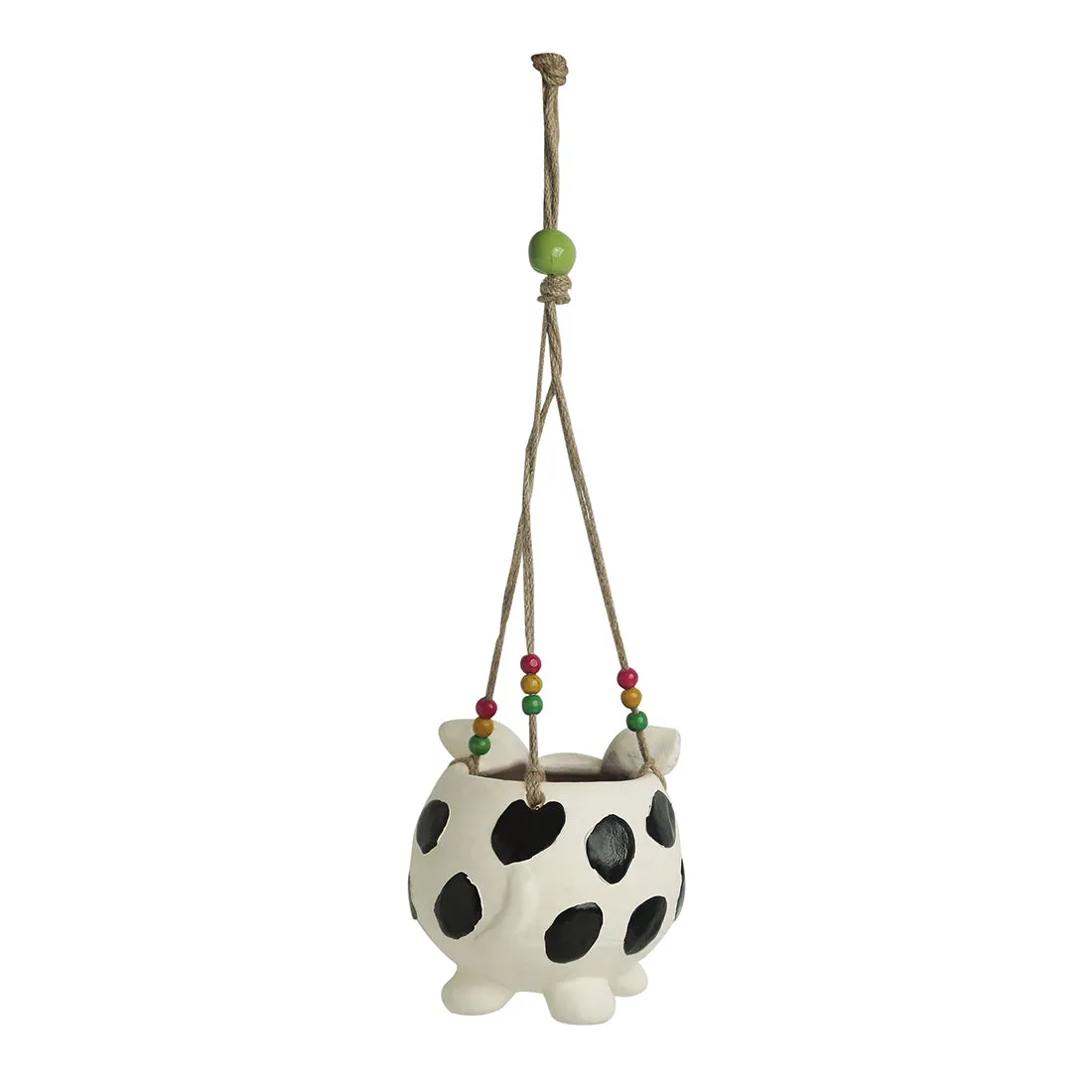 'Aerial Piggy' Handmade & Handpainted Terracotta Hanging Planter Pot (5.5 Inch)