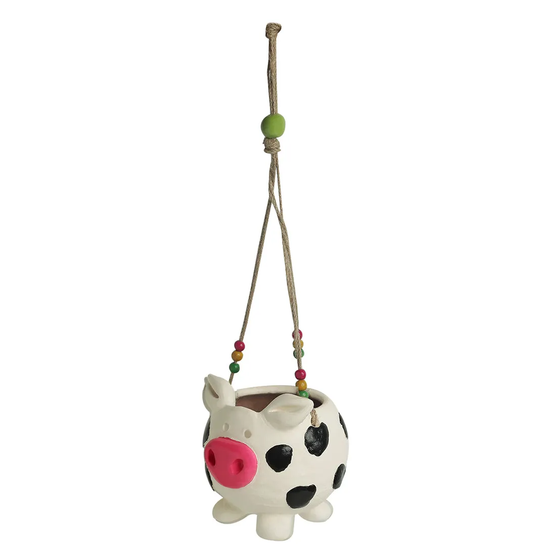 'Aerial Piggy' Handmade & Handpainted Terracotta Hanging Planter Pot (5.5 Inch)