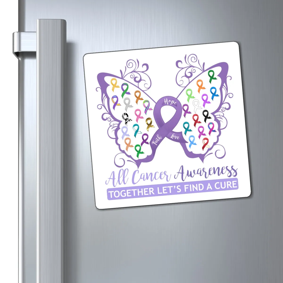 All Cancer Awareness Filigree Butterfly Magnet (White Background) (3 Sizes Available)