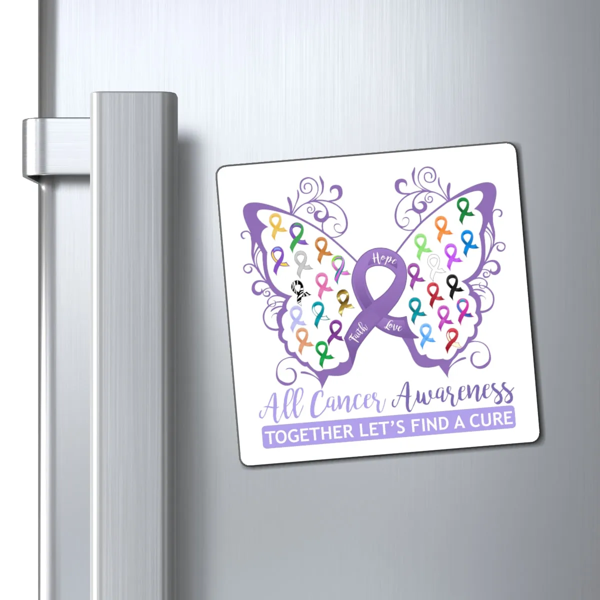 All Cancer Awareness Filigree Butterfly Magnet (White Background) (3 Sizes Available)