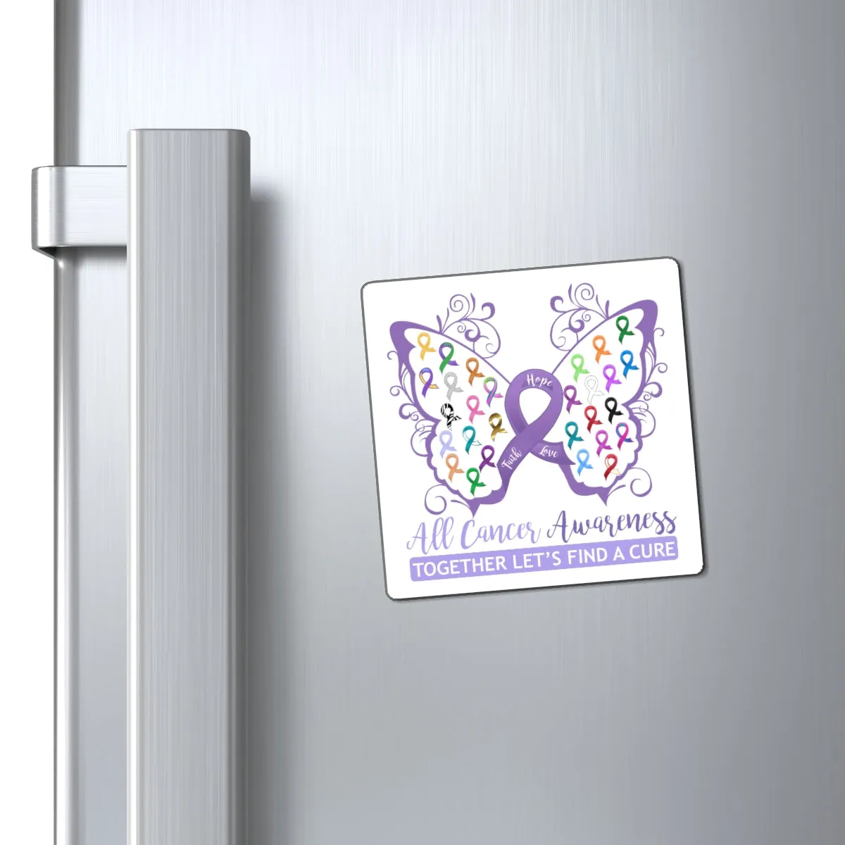 All Cancer Awareness Filigree Butterfly Magnet (White Background) (3 Sizes Available)