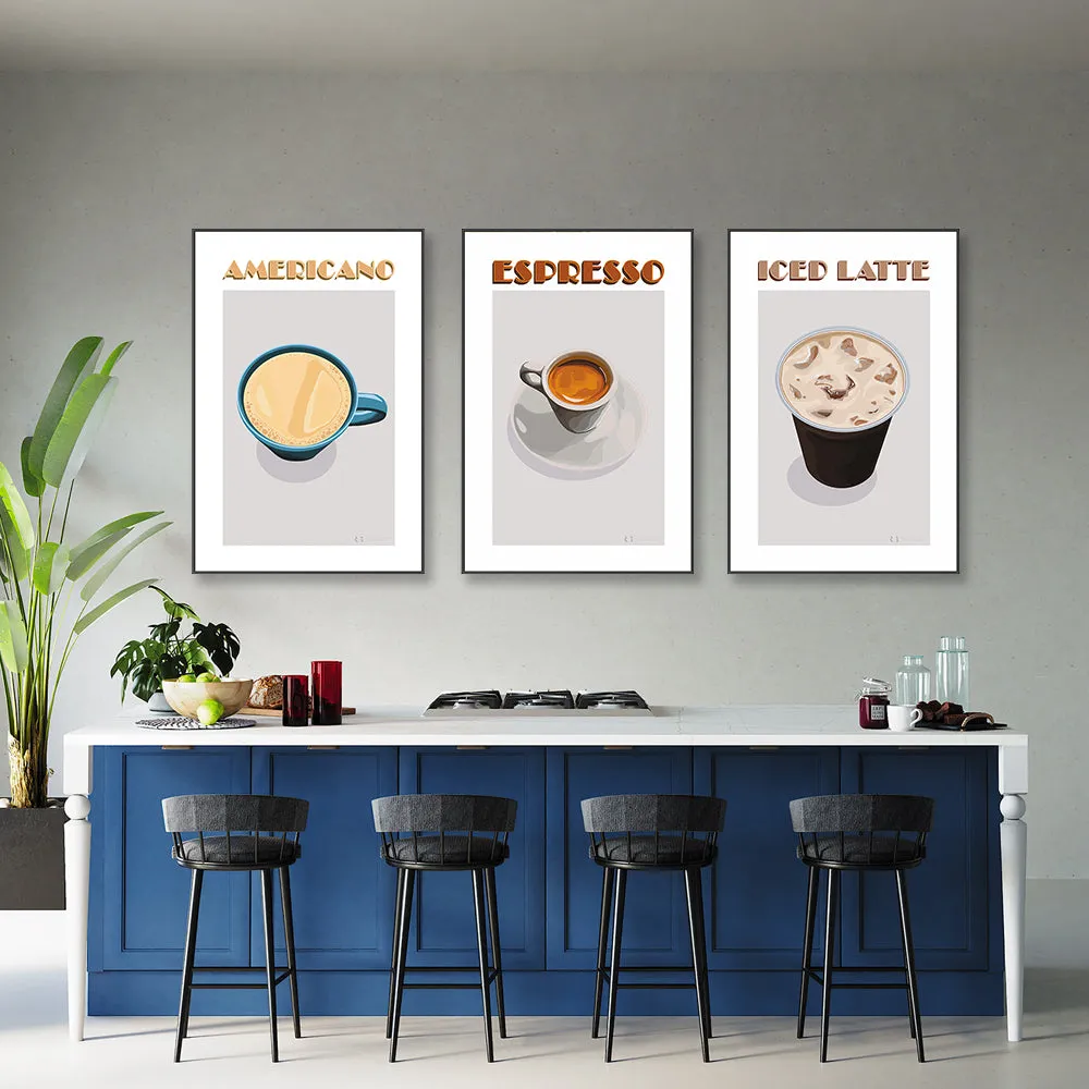 Americano, Espresso & Latte, Set Of 3 , By Rosalyn Gray