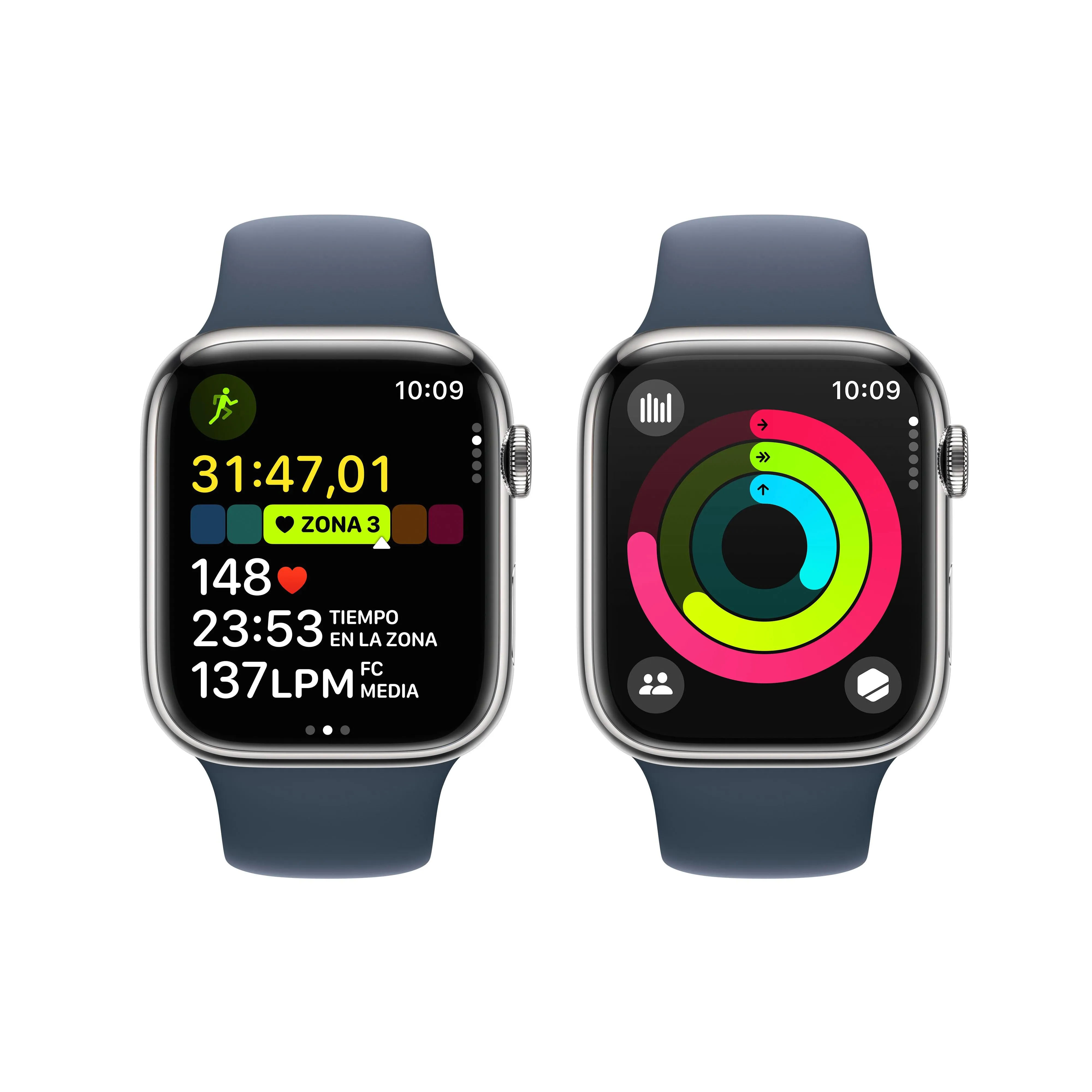 Apple Watch Series 9 (GPS   Cellular) - Caja de aluminio en plata de 45 mm - Correa deportiva azul tempestad - Talla S/M