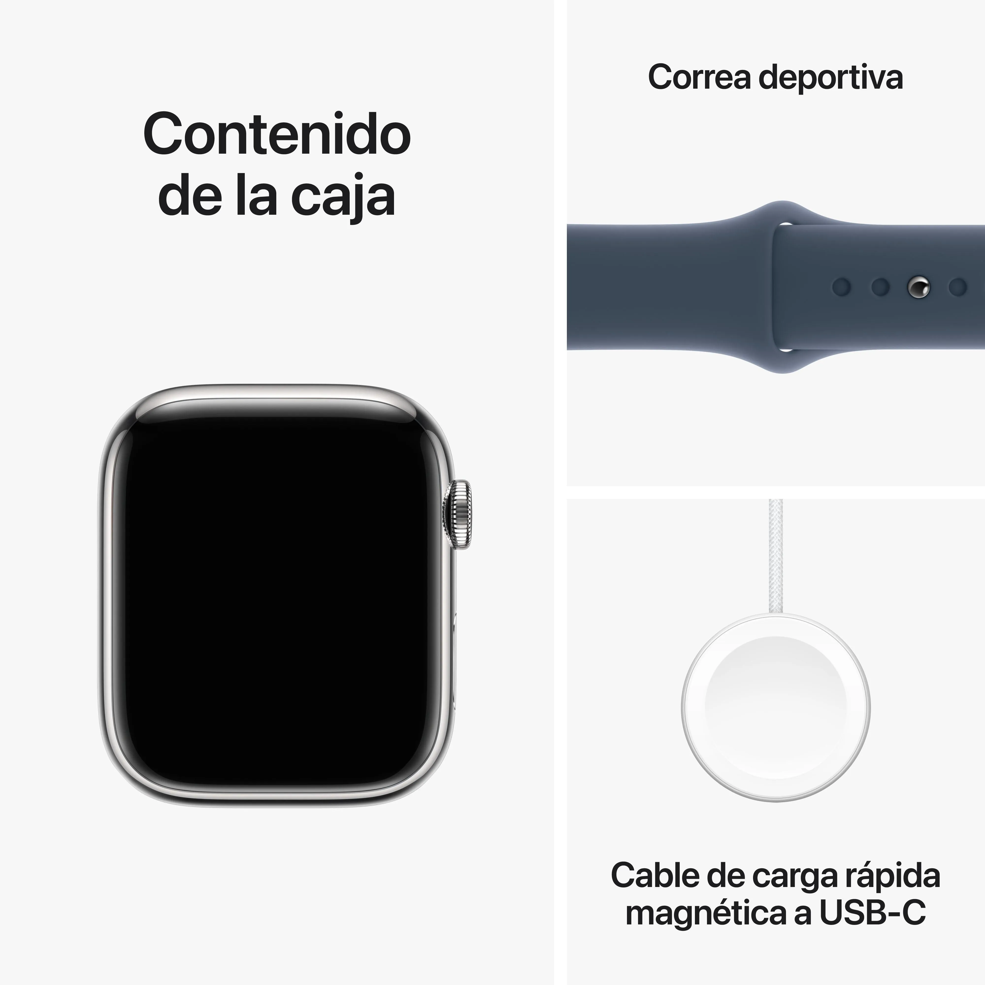 Apple Watch Series 9 (GPS   Cellular) - Caja de aluminio en plata de 45 mm - Correa deportiva azul tempestad - Talla S/M