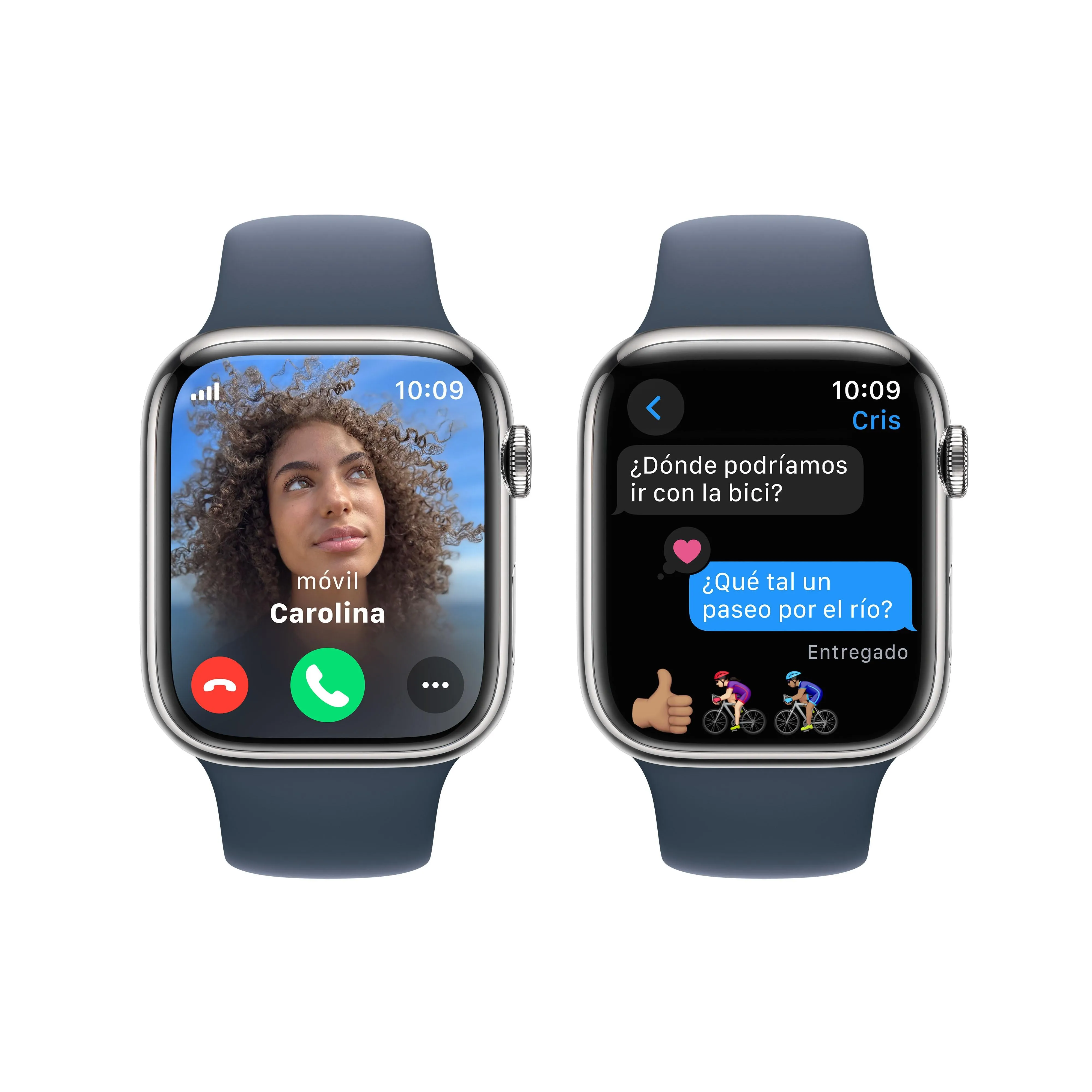 Apple Watch Series 9 (GPS   Cellular) - Caja de aluminio en plata de 45 mm - Correa deportiva azul tempestad - Talla S/M