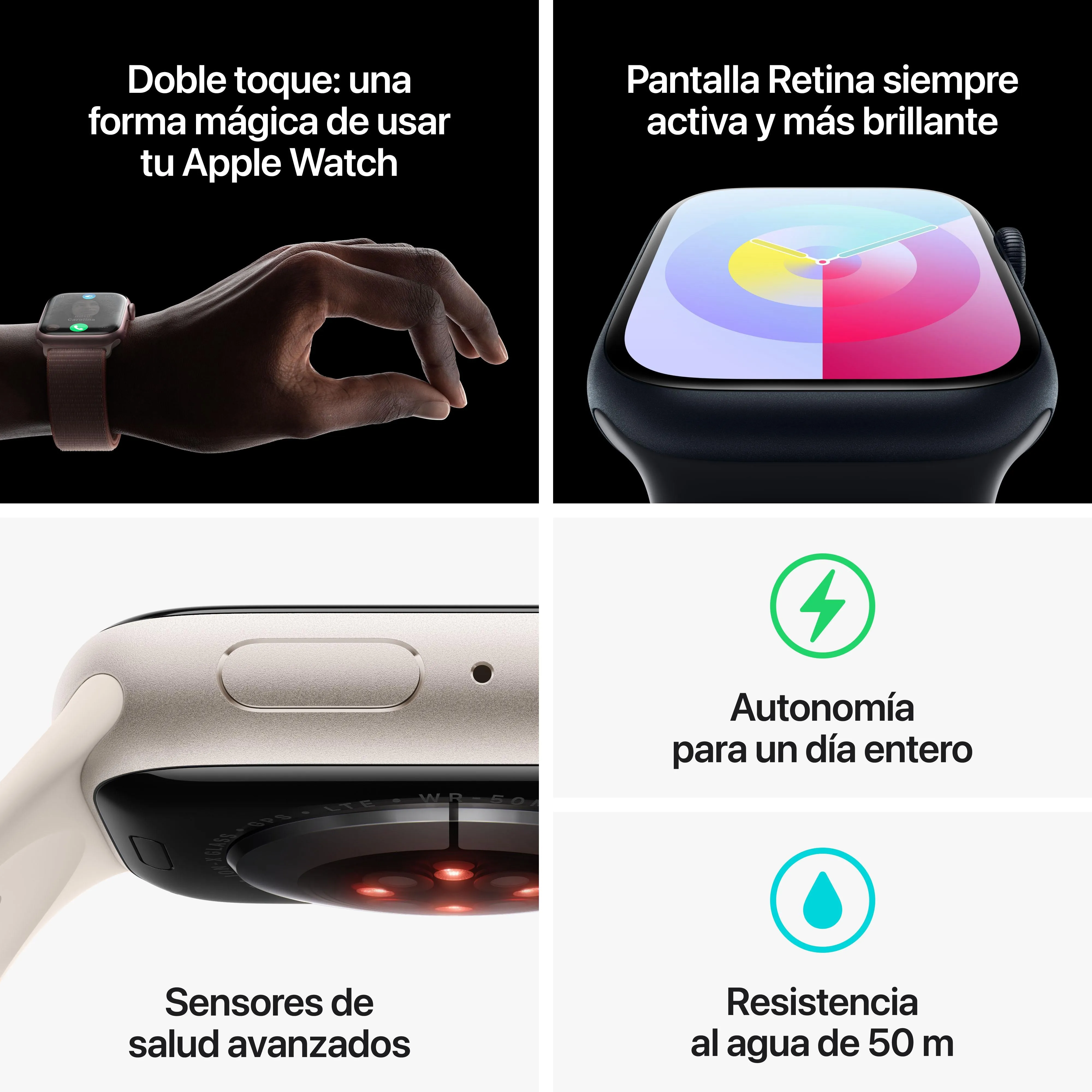 Apple Watch Series 9 (GPS   Cellular) - Caja de aluminio en plata de 45 mm - Correa deportiva azul tempestad - Talla S/M