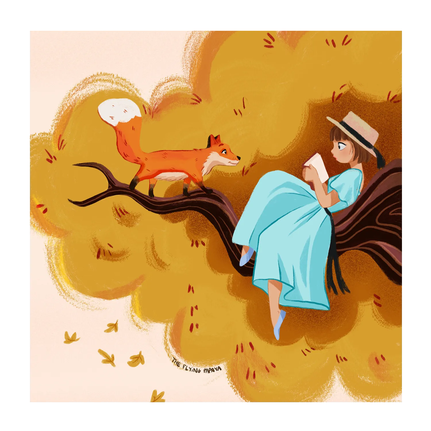 Autumn Fox And Leaves , By The Flying Papaya