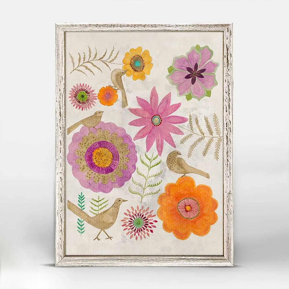 Aviary Flowers Mini Framed Canvas