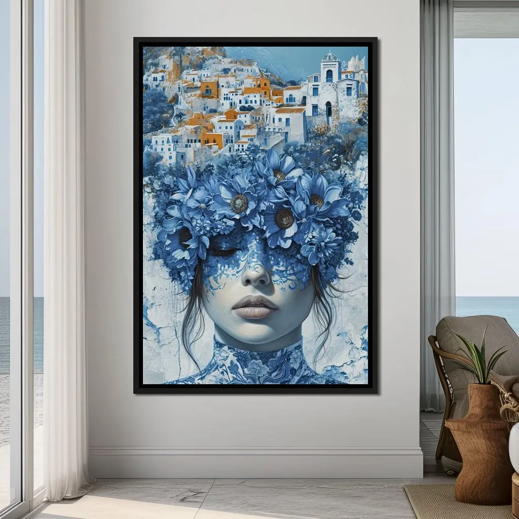 Azure Blooms Over Santorini