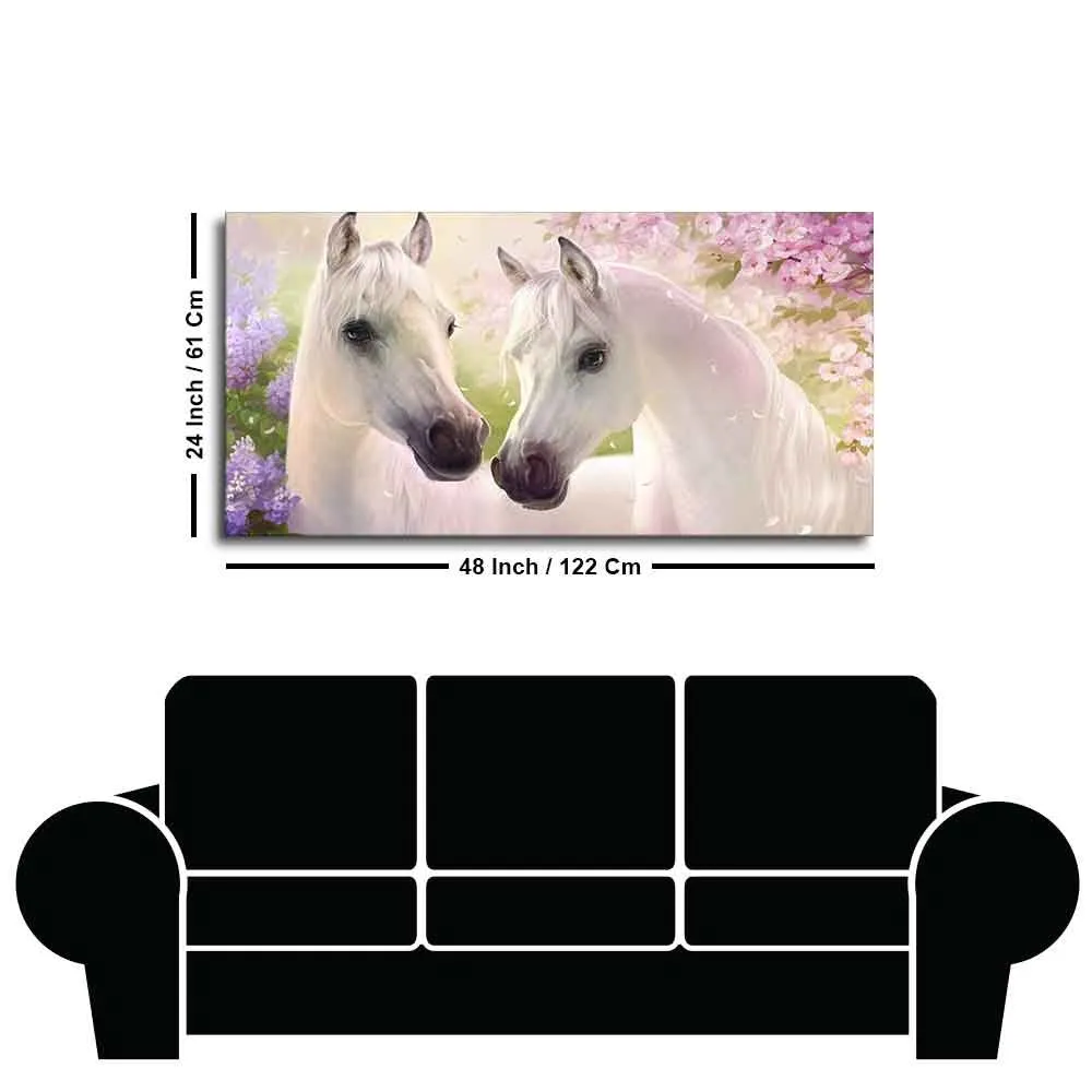 Beautiful Pair of White Horses Premium Wall Painting