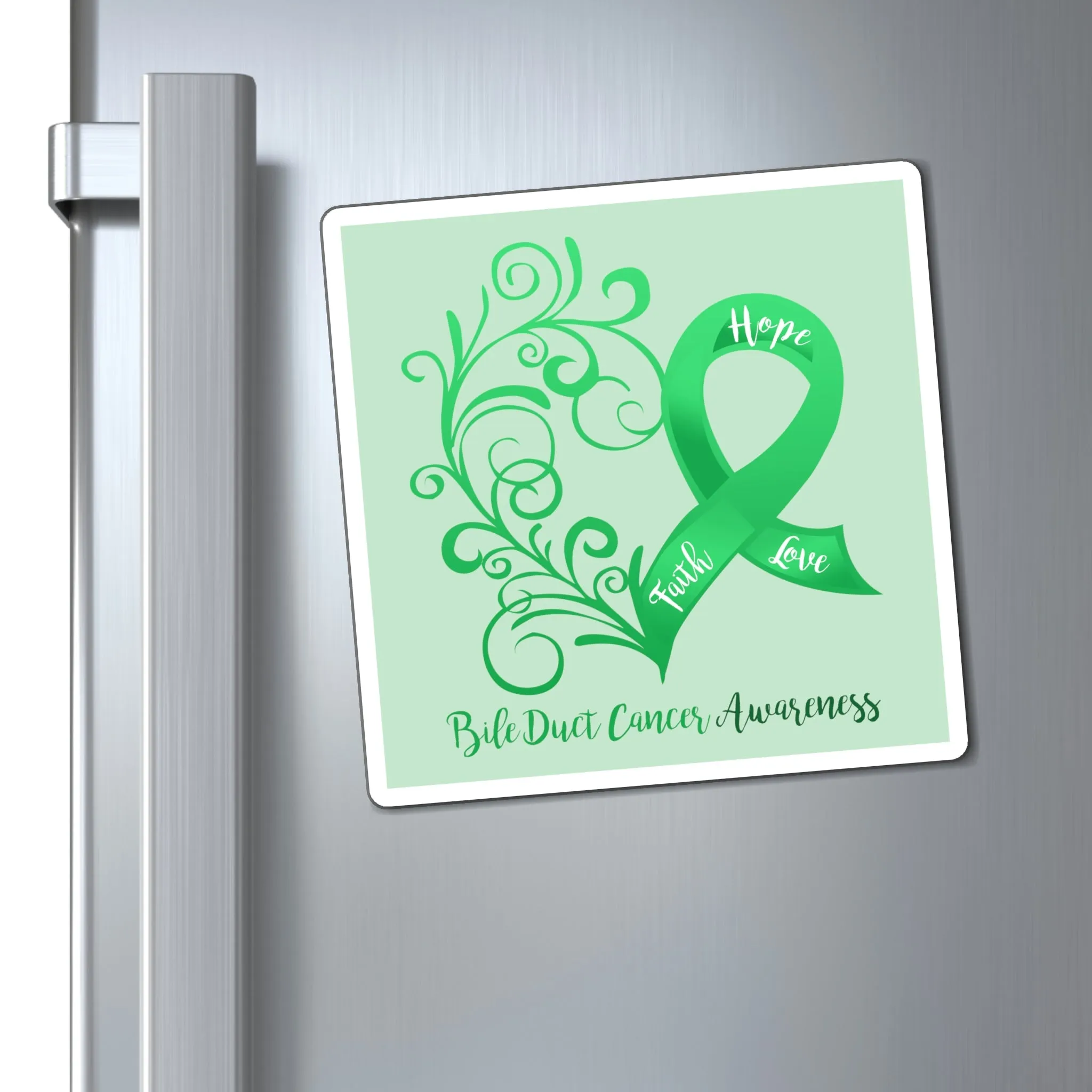 Bile Duct Cancer Awareness Heart Magnet (Light Green) (3 Sizes Available)