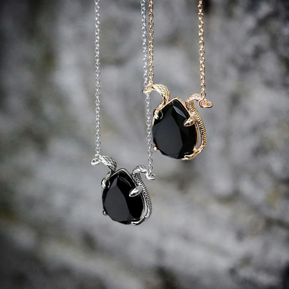 BITTERSWEET. Double Serpent Onyx Necklace - Silver