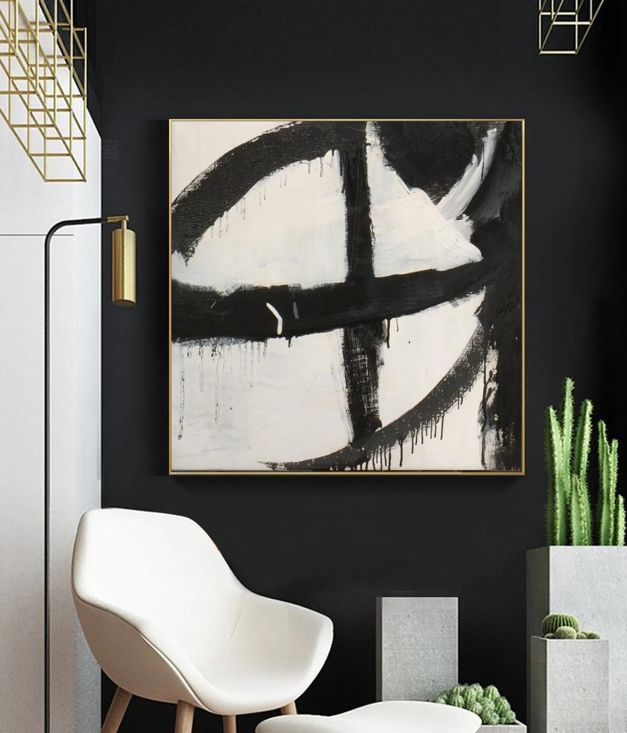 Black And White Abstract Art Painting Minimalist Painting Op025