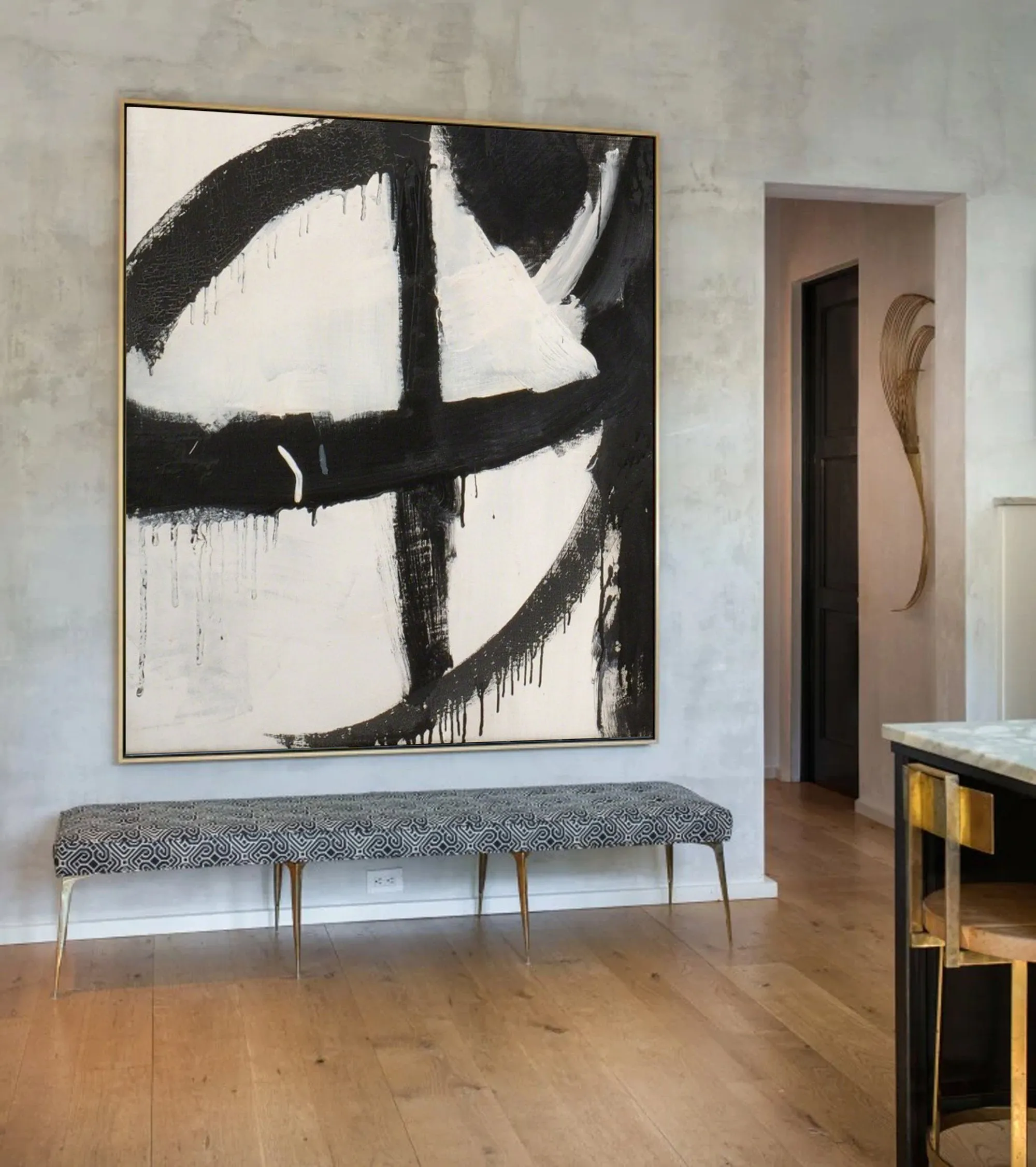 Black And White Abstract Art Painting Minimalist Painting Op025