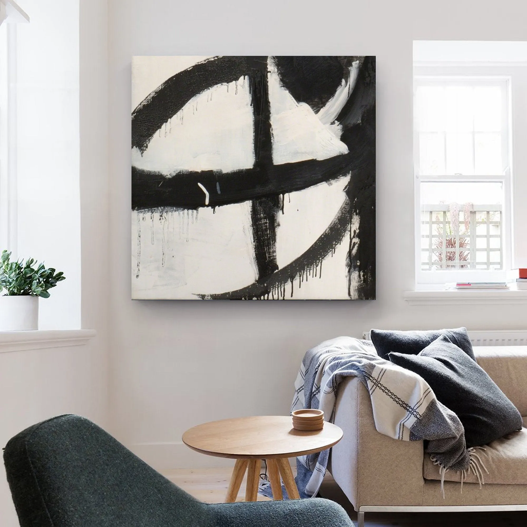 Black And White Abstract Art Painting Minimalist Painting Op025