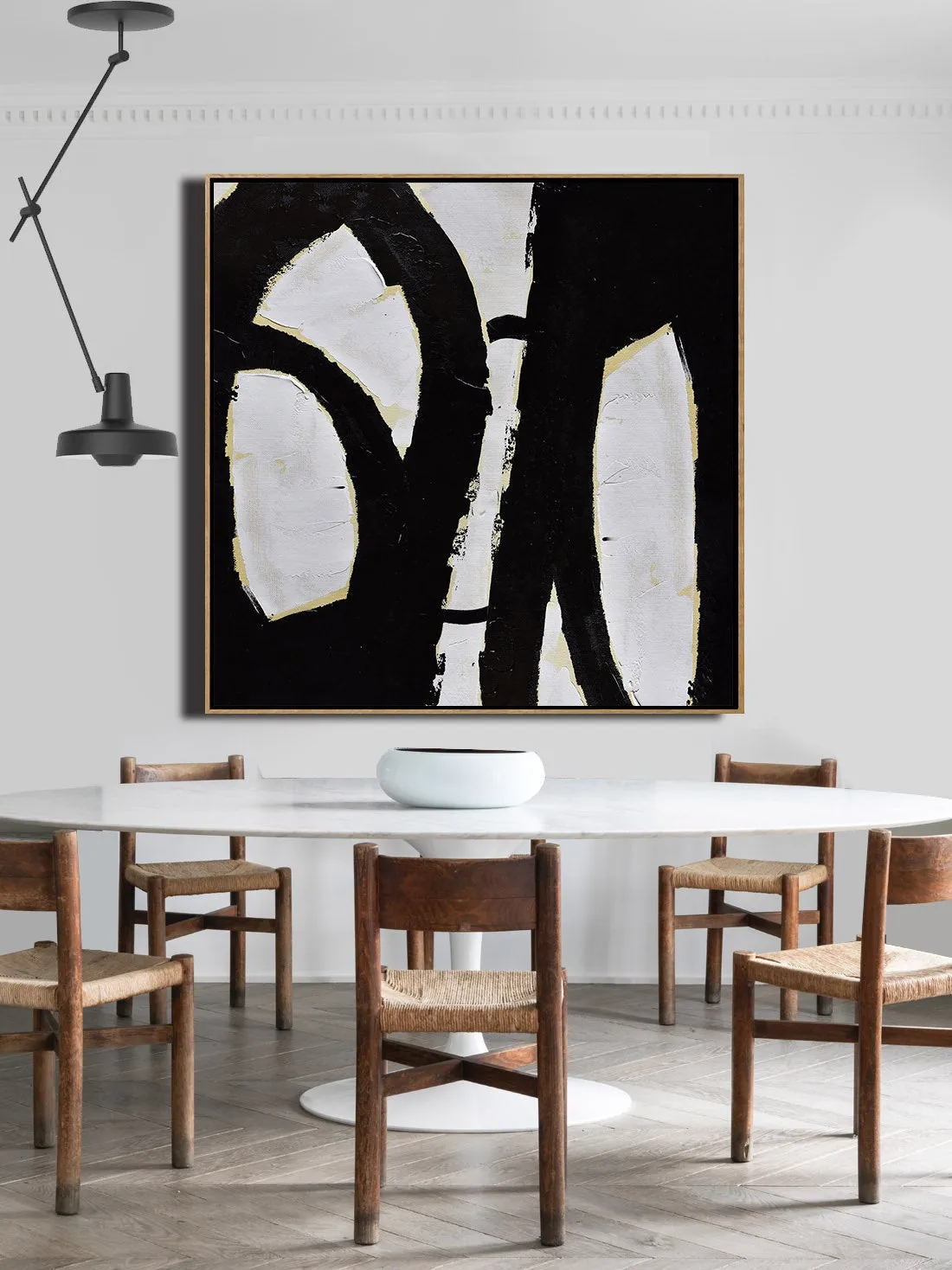 Black and White Abstract Painting Minimalist Art Modern Wall Art Decor Yp040