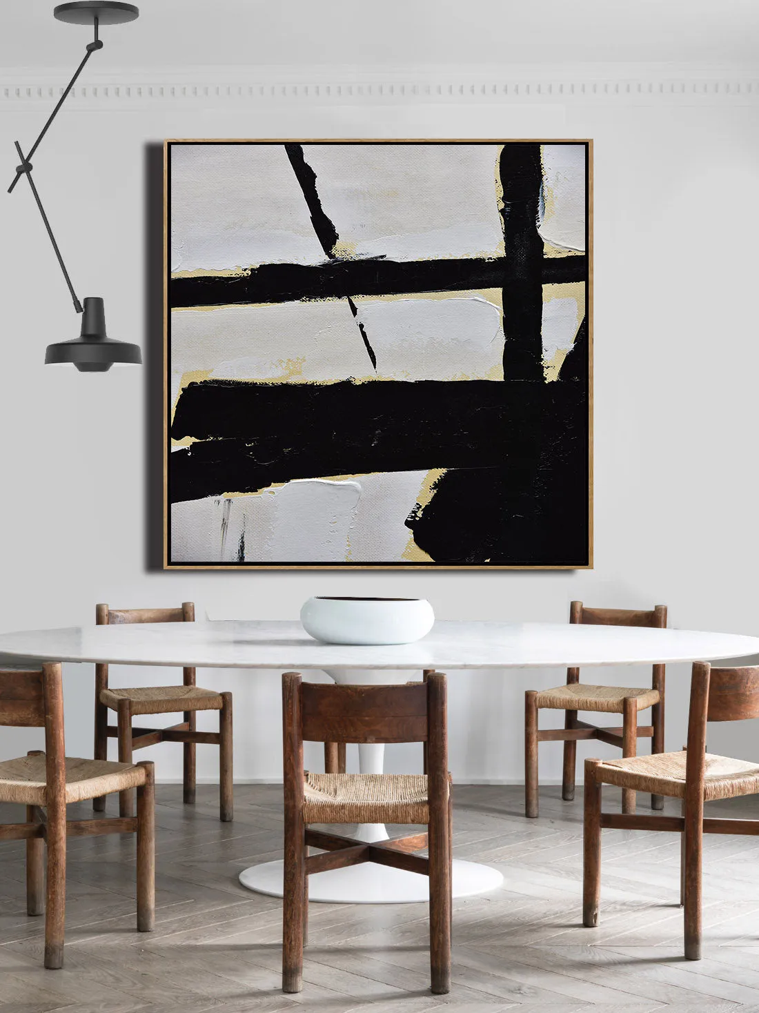 Black and White Abstract Painting Minimalist Art Modern Wall Art Decor Yp041