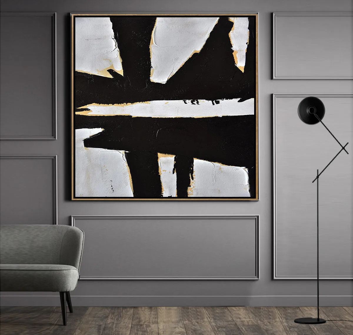 Black and White Abstract Painting Minimalist Art Modern Wall Art Decor Yp085