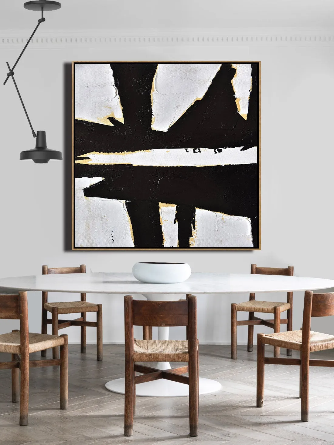 Black and White Abstract Painting Minimalist Art Modern Wall Art Decor Yp085