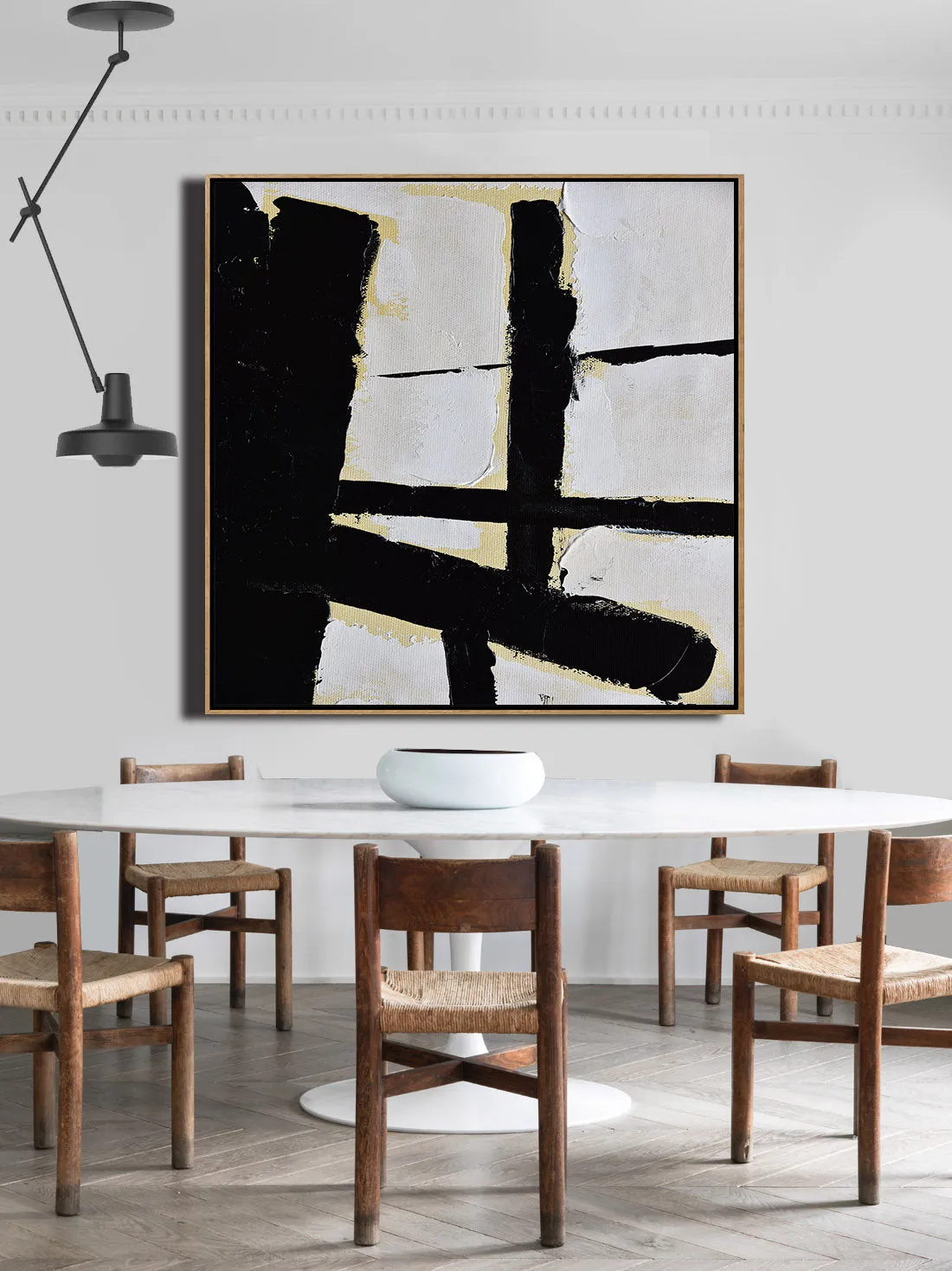 Black and White Abstract Painting Modern Wall Art Decor Yp046