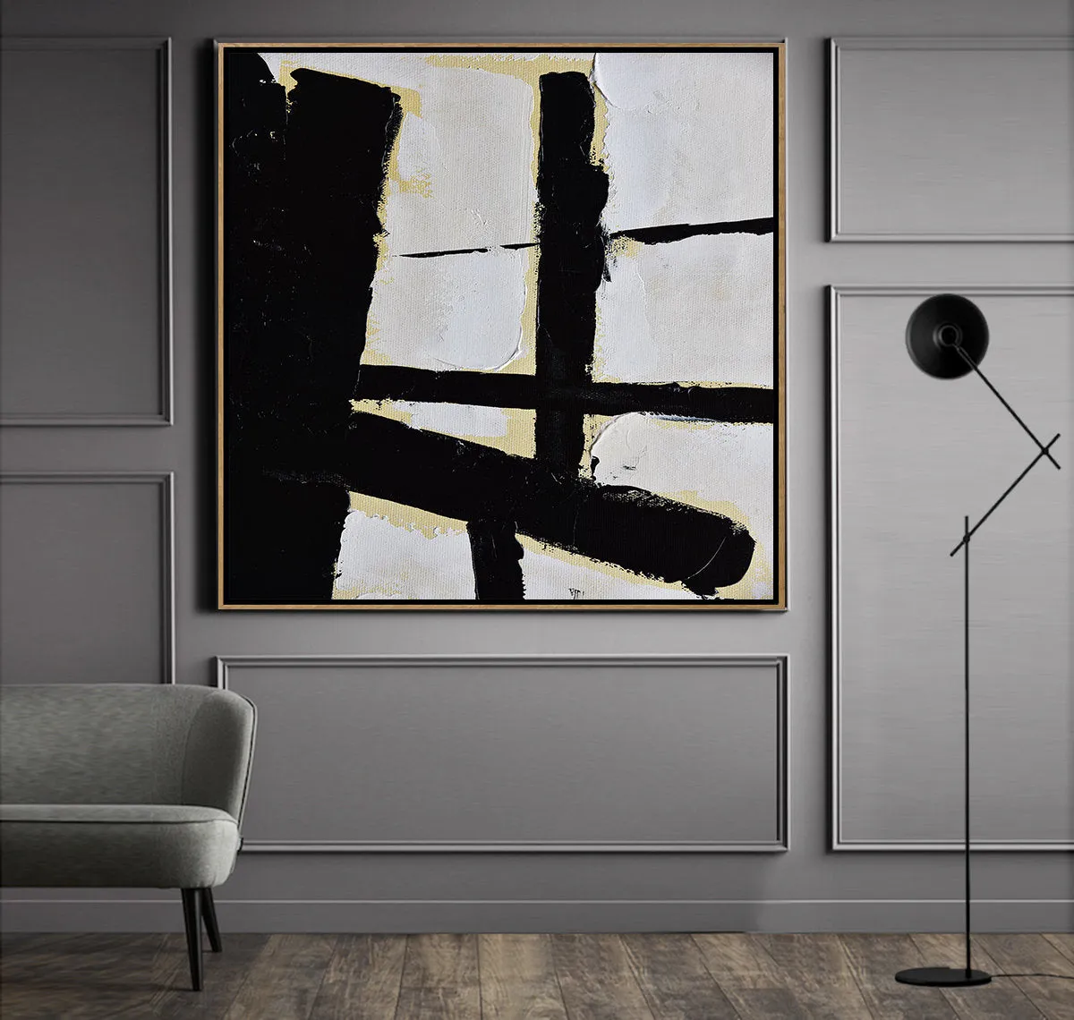 Black and White Abstract Painting Modern Wall Art Decor Yp046